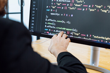 Professional development programer programming game software or developing code for shopping online financial data security system network working at office. It technology.