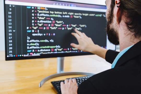 Professional development programer programming game software or developing code for shopping online financial data security system network working at office. It technology.
