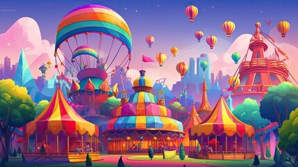 festive a rainbow colored carnival, cartoon illustration, generative ai