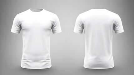 White t-shirt front and back on grey background created with Generative AI  - obrazy, fototapety, plakaty