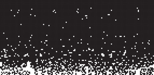 Abstract background, black and white pixel pattern, 2D pattern style, copy space below.