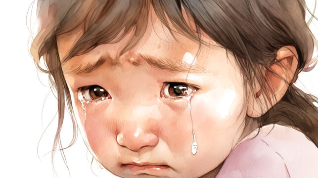 泣いている女の子の水彩イラスト　Generative AI