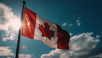 Canadian flag waving in the bright sky generated by AI