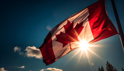 American flag waving in bright summer sunlight generated by AI