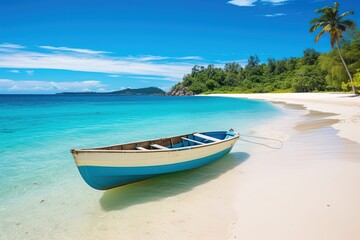 Obraz na płótnie Canvas Canoe on the tropical sandy beach. Generative AI.