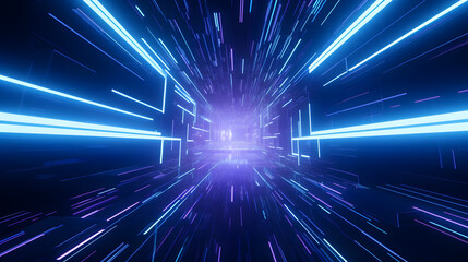 Blue futuristic sci-fi style corridor or shaft background with exit or goal ahead.Abstract cyber or digital speedway concept. 3D illustration, 