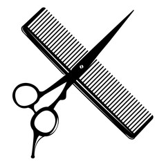 illustration of a comb and scissors - obrazy, fototapety, plakaty