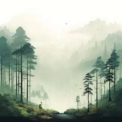 Rain Forest River Landscape Illustration