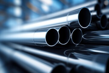 Gray industrial steel pipes. Generative AI.	