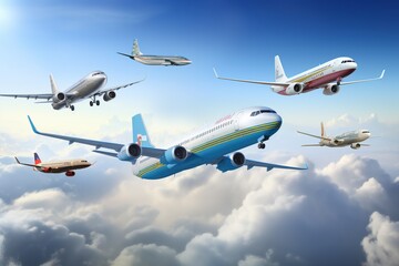 Fototapeta na wymiar Many modern airplane models. Generative AI.