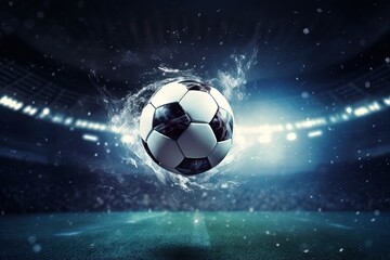 Naklejka premium Soccer ball flew into net of the goal. Generative AI.