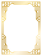 Art Deco gold frame vintage frame line geometric wedding label card frame png transparent background