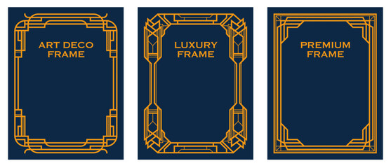 Art Deco gold frame vintage frame line geometric luxury frames wedding banner label card geometric background vector illustration