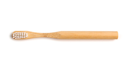 Bamboo tooth brush on white background