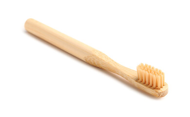 Bamboo tooth brush on white background