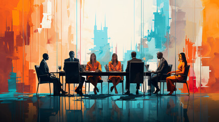 group of business people meeting in board room - obrazy, fototapety, plakaty