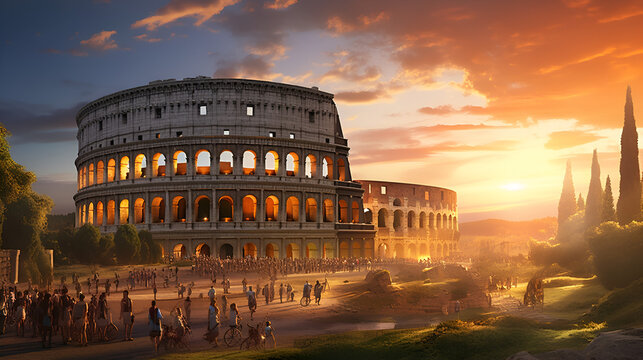 image of the Colosseum in Rome at sunset.