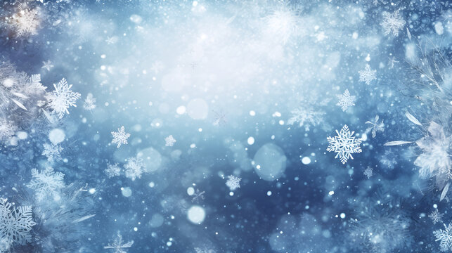 blue christmas background with snowflakes created with Generative AI 