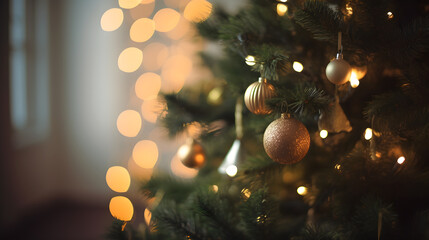 closeup of christmas tree with decoration created with Generative AI  - Powered by Adobe