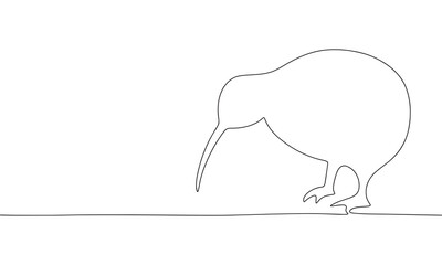 Continuous one line drawing kiwi bird. Vector illustration birds Australian banner concept line art, outline silhouette.