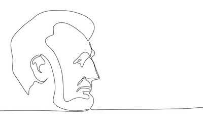 Continuous one line drawing Lincoln profile. Vector illustration politic man concept line art, outline silhouette.