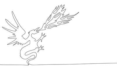 Fototapeta premium Continuous one line drawing dragon. Vector illustration symbol 2024 banner concept line art, outline silhouette.