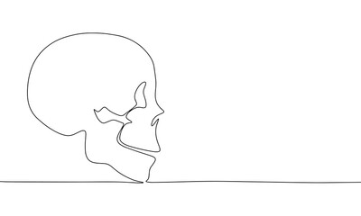 Continuous one line drawing skull of human. Vector illustration dead concept line art, outline silhouette.
