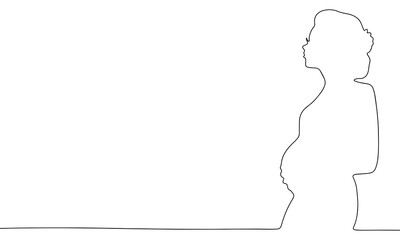 Continuous one line drawing pregnant woman. Vector illustration pregnant concept line art, outline silhouette.