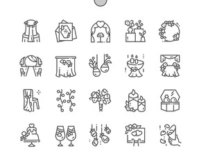 Wedding decorations. Floral bouquet. Hanging rose. Wedding arch, ceremony. Pixel Perfect Vector Thin Line Icons. Simple Minimal Pictogram