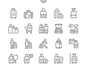 Suitcase. Travel baggage. Traveling. Pixel Perfect Vector Thin Line Icons. Simple Minimal Pictogram