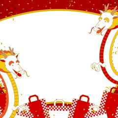 Obraz premium 龍と買い物袋のフレーム／扇型（正方形サイズ）