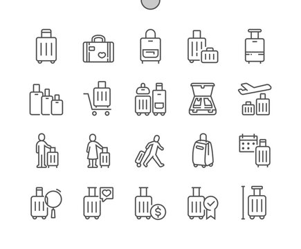 Suitcase. Travel baggage. Traveling. Pixel Perfect Vector Thin Line Icons. Simple Minimal Pictogram