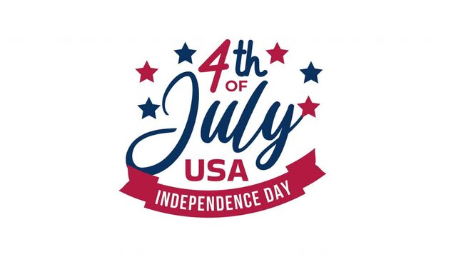Happy Independence Day USA 4th of July text animation on green screen. Happy 4th of July Independence Day. Fourth of July lettering footage with handwritten text animation.