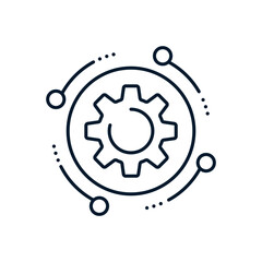 Concept electronic mechanism, automatic control, digital technological processor. Vector linear icon isolated on white background.