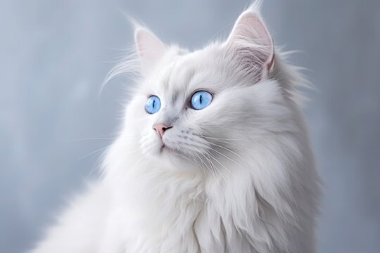 white cat on a plain light gray background,  AI generated