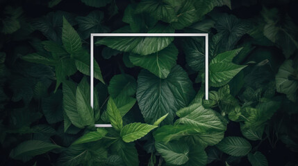 Square frame on green leaves 