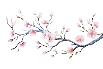Watercolor of Tropical spring floral green leaves and flowers elements isolated on transparent png background, bouquets greeting or wedding card decoration, with Generative Ai.