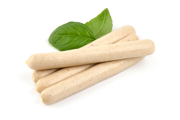 Thin white sausages, isolated on white background.
