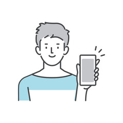 スマートフォンの画面を見せる男性