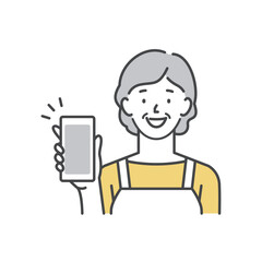 スマートフォンの画面を見せる主婦