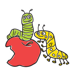 Smiling cartoon worm in the apple.