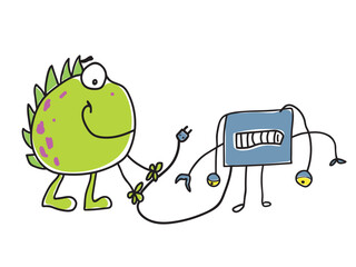 Dinosaur with robot hand drawn. Illustration. Animal Technology Icon Concept Isolated Premium