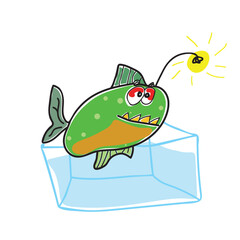 Piranha in the aquarium. Shark. Cartoon sketch fish illustration. Hand-drawn.