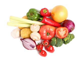 Fresh ripe vegetables on white background
