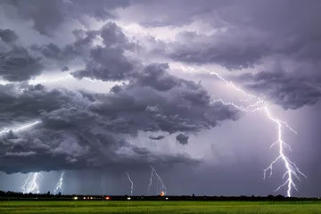 Fotobehang night rain,storm clouds with heavy lightening in the sky © Spectrum gallery