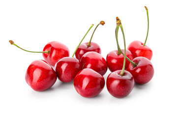 Many sweet cherries on white background