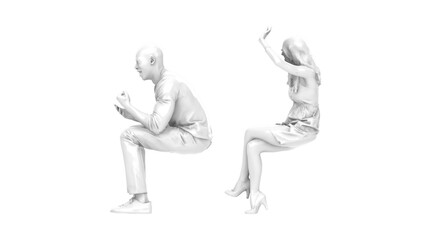 3D High Poly Humans - SET7 Monochromatic - Left View
