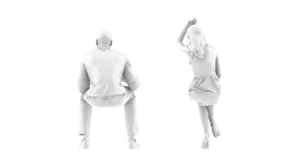 3D High Poly Humans - SET7 Monochromatic - Back View