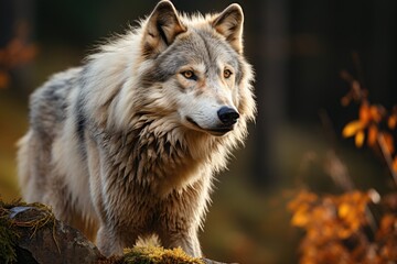 Naklejka na ściany i meble Large male grey wolf. Generative AI