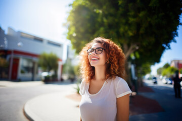 AI generated image of happy woman outdoor
